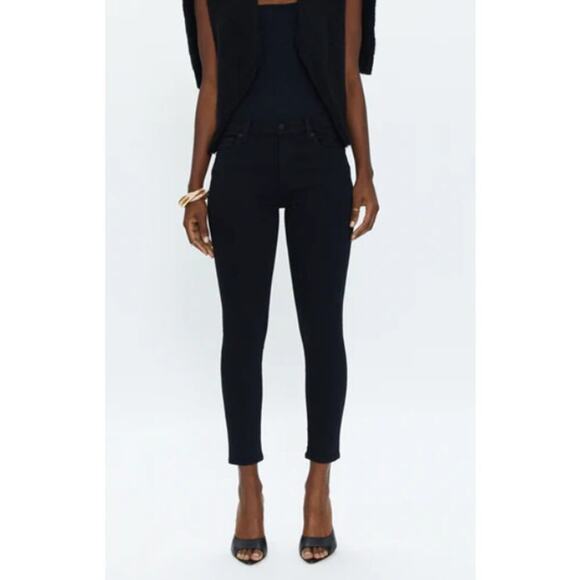 Pistola Mid Rise Skinny Jean Jet Black Metal Detailing Tuxedo Stripe Size 27 - Picture 8 of 9